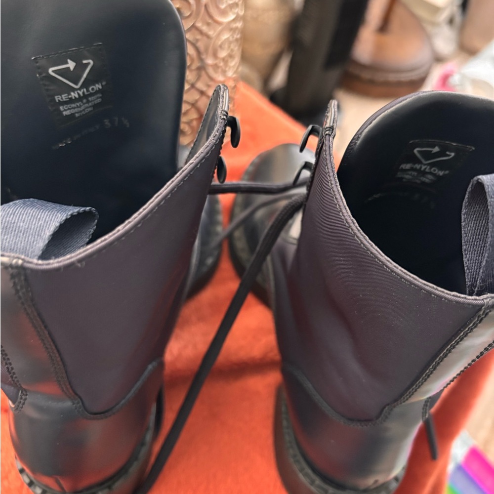 Prada Women's Re-Nylon Navy Combat Boots - Picture 6 of 8